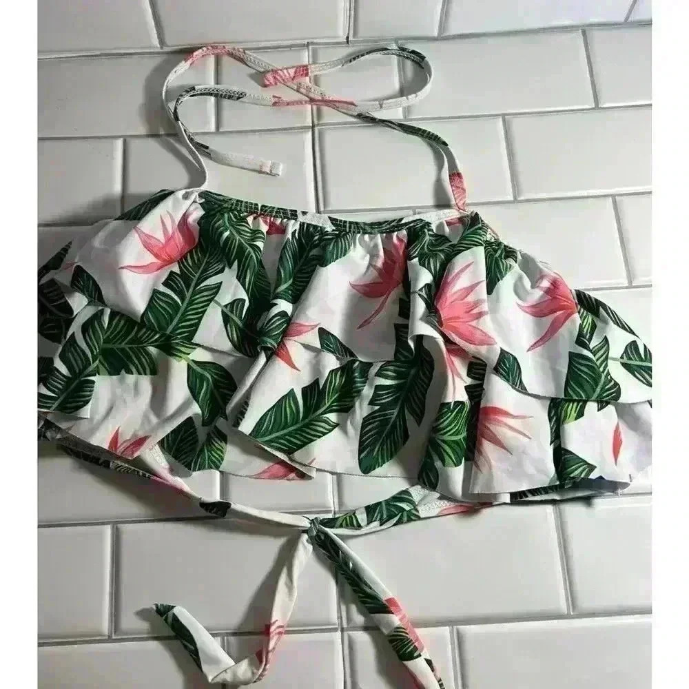 Floral Tropical Leaves Flowers Women’s Swimsuit With Two Tops L,1 Bottom Xl 3pcs - Picture 9 of 16